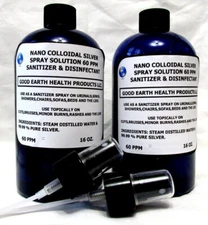 COLLOIDAL SILVER SOLUTION  60 PPM (2 16 OZ  BOTTLES & 2 FINE MIST SPRAYERS