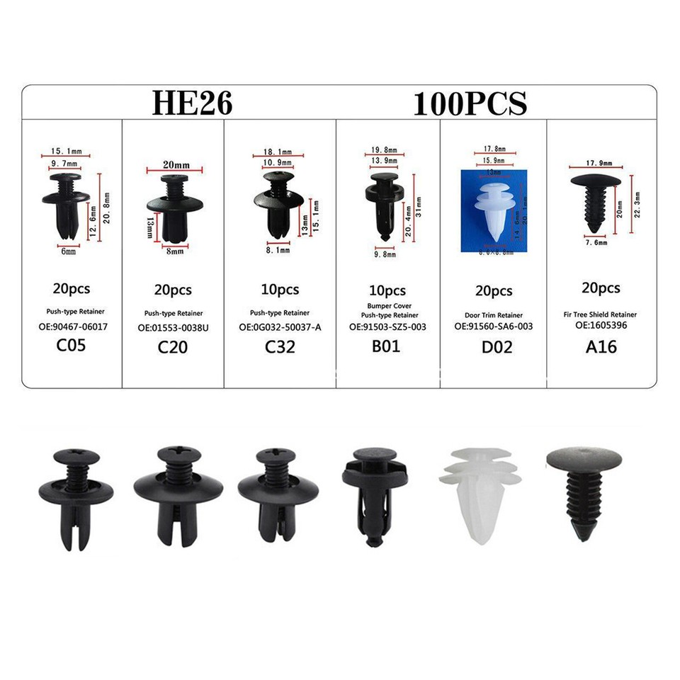 100 In 1 Universal Car Plastic Fasteners Rivet Clips Set - Foto 5