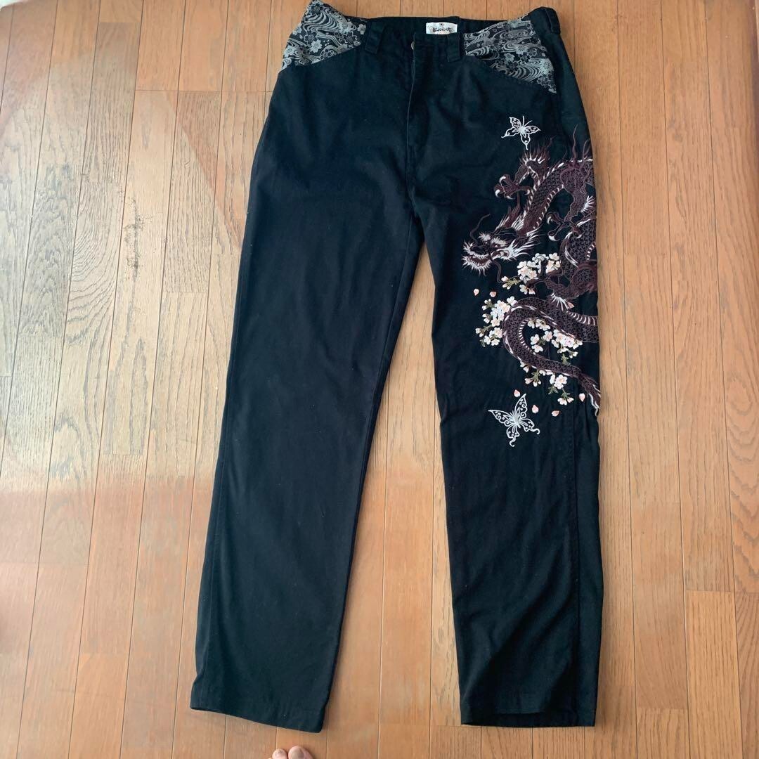 Karakuri Tamashii Pants Denim Jeans Japanese Pattern Dragon