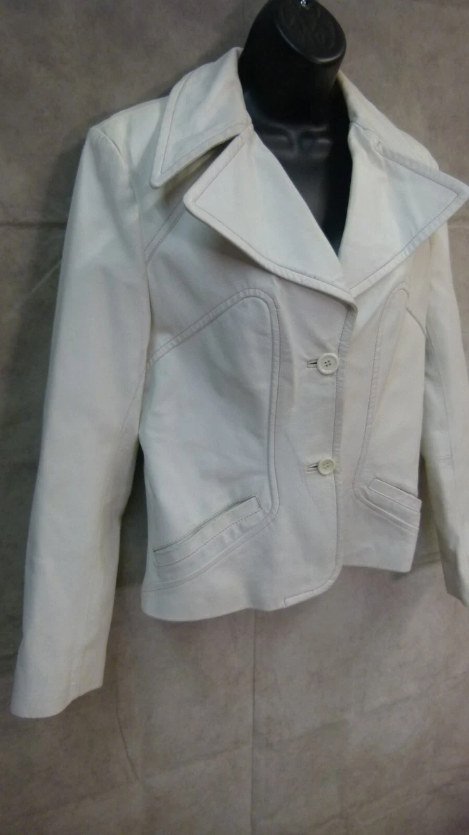 Black Rivet G III Apparel White Leather Jacket Two Button eBay