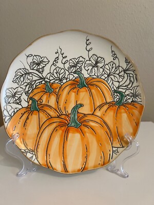 Eli + Ana Scalloped Pumpkin Vine Salad Plates, Set of 2 Autumn