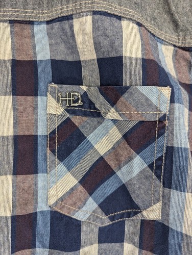 Harley Davidson Camicia Uomo XL Blu Contrasto Giogo Slim Fit Muscolo Western Plaid - Foto 6 di 13