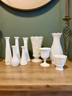 Vintage Milk Glass Lot Vases + Goblets Hobnail Grapes Wedding Decor