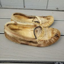 Vintage A.M Sioui Huron Of Quebec Indian Moccasins Fur Native American Shoes 8/9