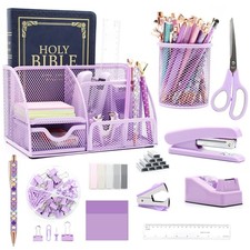 Purple Desk Organizers and Accessories,12pcs Office Desk Accessories Supplies,Wi
