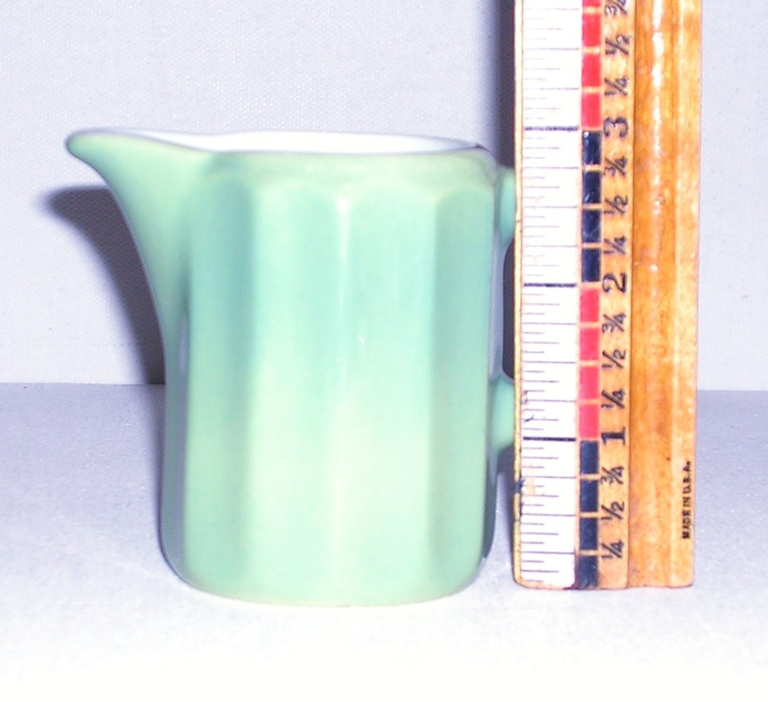 Vintage O.P. CO. Grayish Green & White Creamer Syrup Paneled Sides Shaped Handle