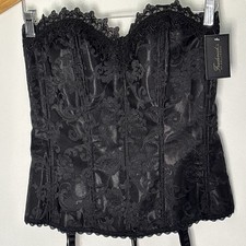 Fredericks of Hollywood Black Corset Lace Hem Lace-Up Bone Structure Size 38 New