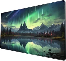 Northern Lights Western Mountains Desk Mat Large Gaming Mousepad Green Extend...