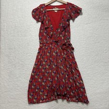 Anthropologie Maeve Rosalia Wrap Red Floral Dress Size 10
