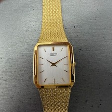 Seiko Tank Watch Men 25mm Silver Dial Gold Tone Rectangle READ 5Y30-5B49 NewBat
