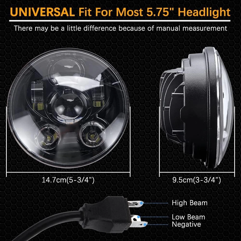 5,75 Zoll Motorrad Scheinwerfer LED Runde E GeprüftE Hi/Lo Projektion für Harley - Bild 2 von 4