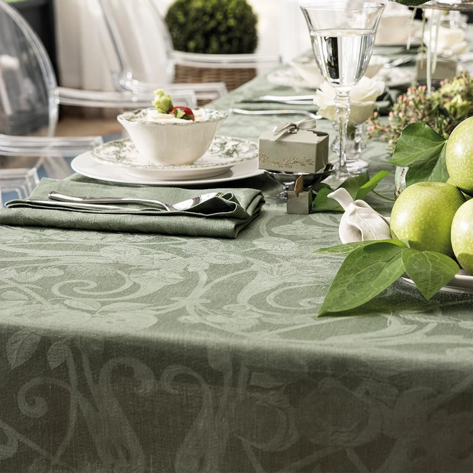 NAPPE TIVOLI VERVEINE 175x175cm LE JACQUARD FRANCAIS 100% PUR LIN - Photo 2/4