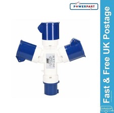 Powerpart 16A 3 Way Mains Site Splitter Adaptor Caravan Motorhome Camping PO124