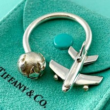 Authentic Tiffany  Co. Airplane Globe Keyring Keychain Silver 925 XC1fe