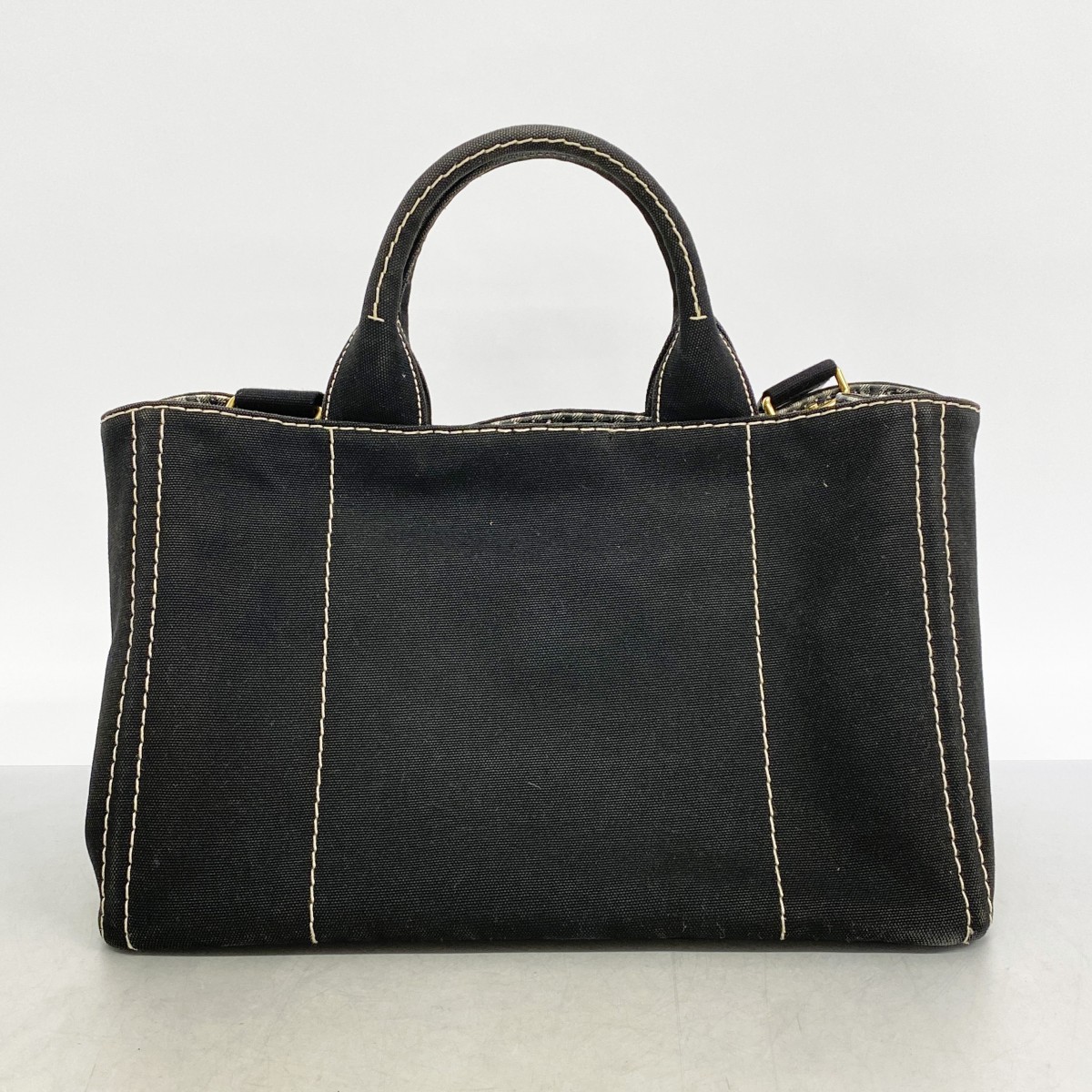 Prada Canapa 2way Tote Bag Black Canvas Gold Trim Vintage Authentic thumbnail 11