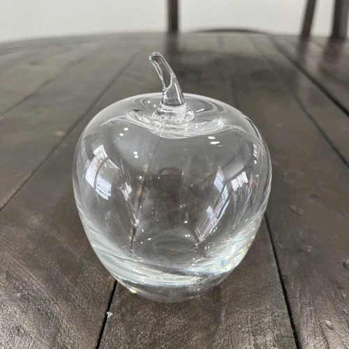 Tiffany & Co Crystal Clear Glass Apple Paperweight Signed Figurine Vintage