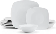 Tara 12 Piece Square Dinnerware Set, Service for 4, White