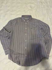 Lacoste Shirt Mens 38 Blue Red Striped Regular Fit Button Down Cotton Casual