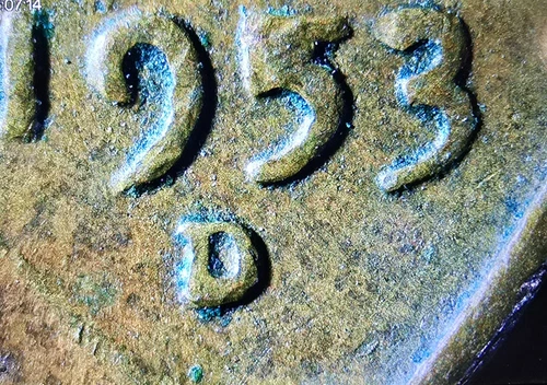 1953 D Lincoln Wheat Cent Die Chip 5 of date XF/AU Die Break Mint Error Penny