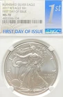 2017 W $1 BURNISHED AMERICAN SILVER EAGLE 1st DAY OF ISSUE NGC MS 70 NO RESERVE