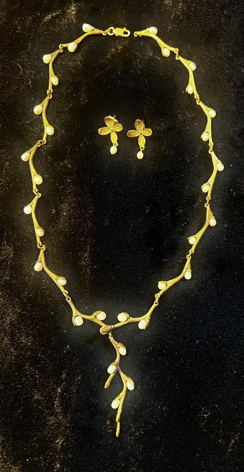 Michael Michaud Bronze PUSSY WILLOW Freshwater Pearl Twig Necklace Earrings - Image 2 of 4