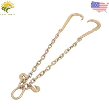 V-Bridle Grade 80 3/8In x 2Ft Towing Chain Bridle with J and Grab Hooks Truck