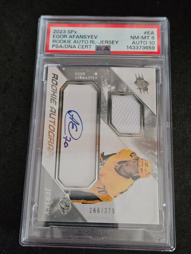 2023-24 UD SPX HOCKEY ROOKIE AUTOGRAPH JERSY #EA EGOR AFANASYEV 266/375 PSA 8/10