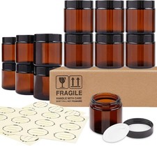 4 Oz Thick Amber round Glass Jars with Inner Lids and Black Lids, 12 Pack Small