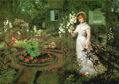 Postkarte, John Atkinson Grimshaw, Der Garten des Rektors, Königin der Lilien