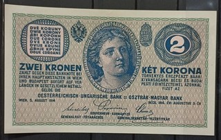 Banknote Geldschein K.u.K. Österreich Ungarn 1914 2 Kronen Bankfrisch