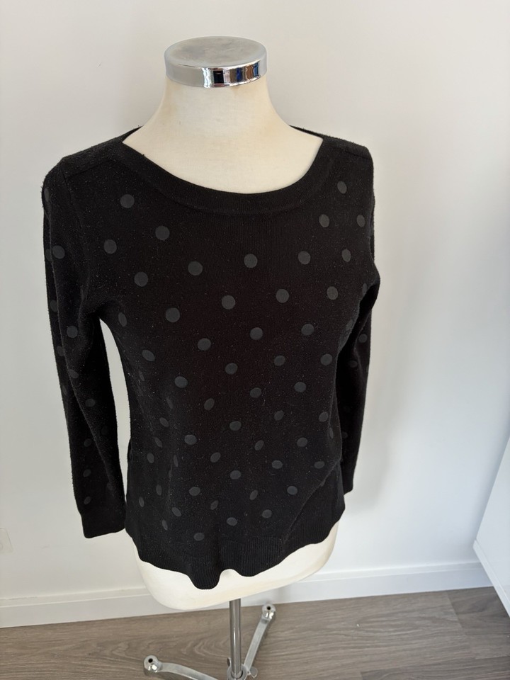 Suzanne Grae Black Polka Dot Knit Jumper Size S Textured Spot Crew Neck Sweater