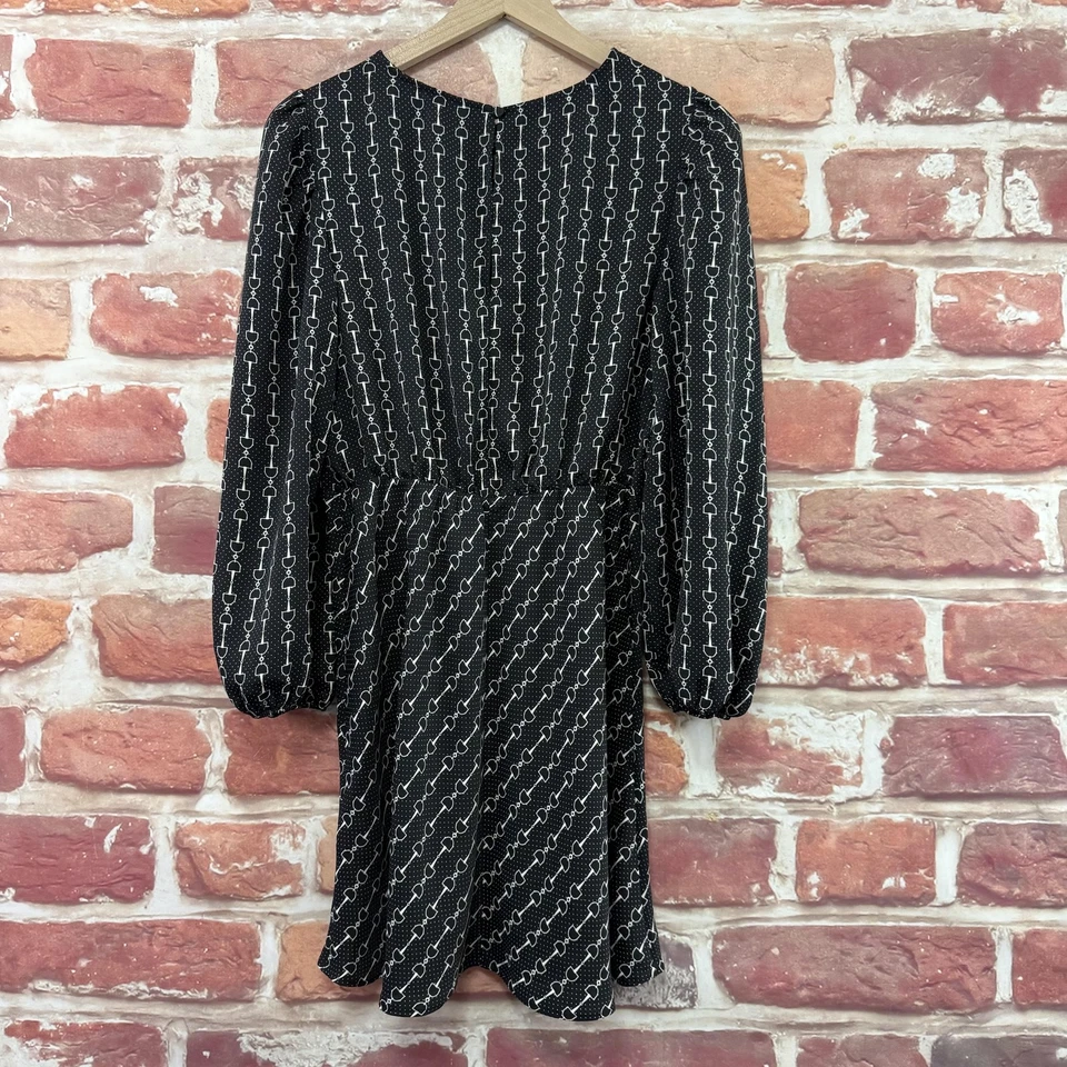 Vestido Express Mujer Mediano Negro Blanco Manga Larga Geométrico Abstracto Popover Foto 4 de 4