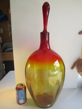 Massive MCM  BLENKO GLASS AMBERINA FAT BOTTLE W/ STOPPER