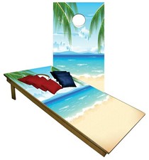 Cartoon Beach Paradise CORNHOLE BEANBAG TOSS GAME w Bags Game Board Set