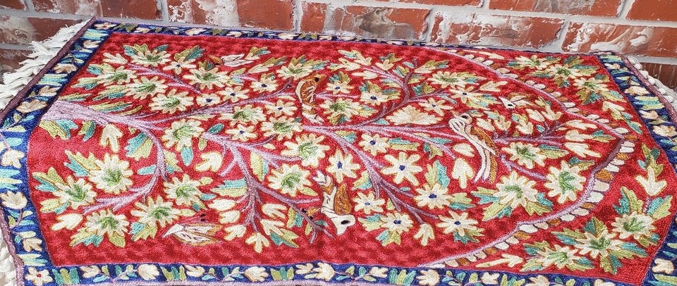 NEW SILK 2'x3' Chainstitch 100% Crewel Embroidered Area Rug Kashmir ...