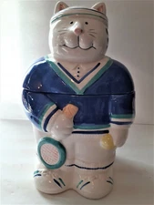 Vintage Cat Tennis Player Cookie Jar  Coco Dowley