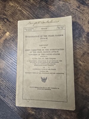 US Congress Joint Investigation Of The Peral Harbor Attack Book 1946