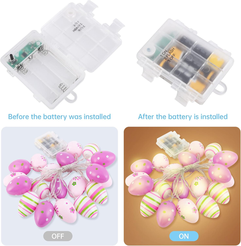 10ft Easter Egg String Lights - 20 LED Battery Operated, Waterproof, 4 Colors - Picture 4 of 19