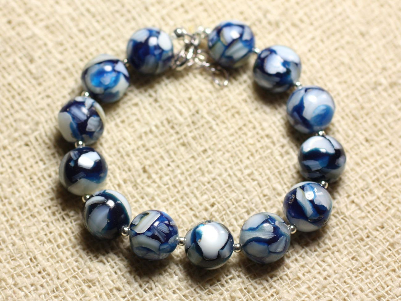 Bracelet en argent 925 nacre 10mm bleu - Cadeau d'anniversaire élégant pour femme