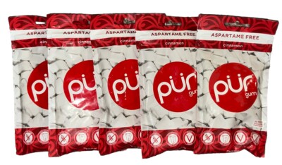5 Pack PUR Xylitol Chewing Gum Cinnamon (55 Pieces) Dry Mouth, Sugarless, Vegan