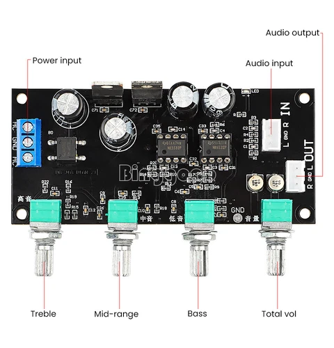 NE5532 Amplifier Tone Preamp Board Treble Bass Midrange Volume Tone Control