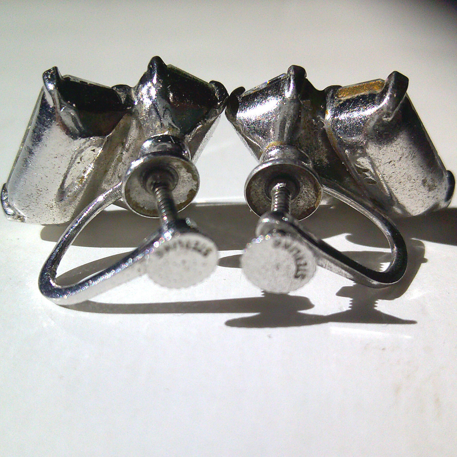 Vintage Sterling silver 2 rectangular clear cryst… - image 3