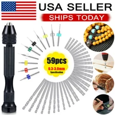 59 Pcs Mini Micro Hand Twist Drill Bits Set Rotary Precision Pin Vise Tools Kit