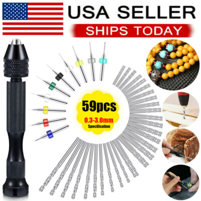 59 Pcs Mini Micro Hand Twist Drill Bits Set Rotary Precision Pin Vise Tools Kit