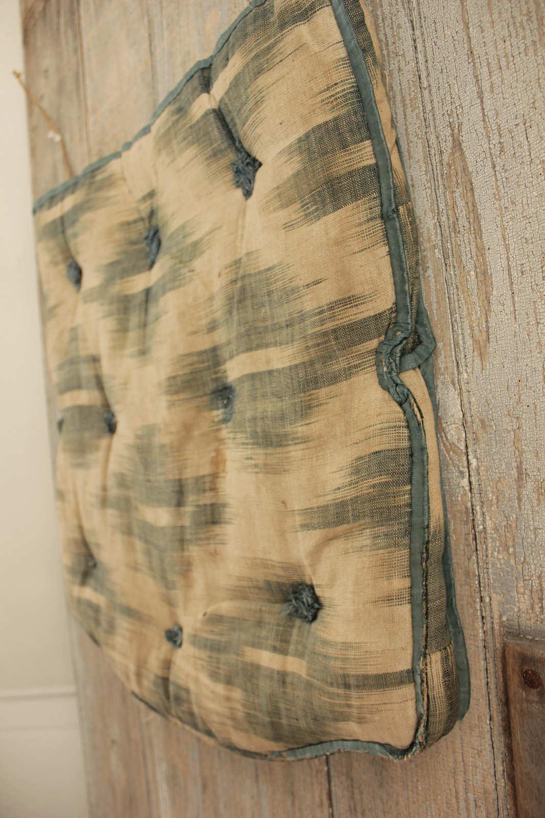 Antique chair seat cushion French 19th century Ikat horsehair stuffed