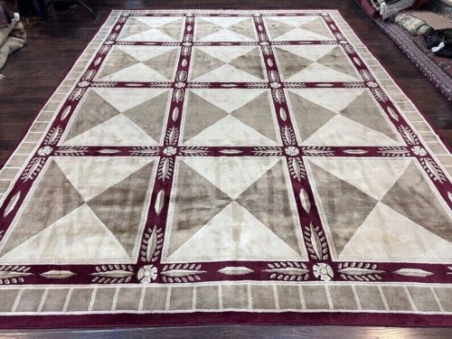 Handmade Indo Tibetan Rug Nepali Carpet Large Soft Wool Area Maroon Contemporary - Picture 1 of 10