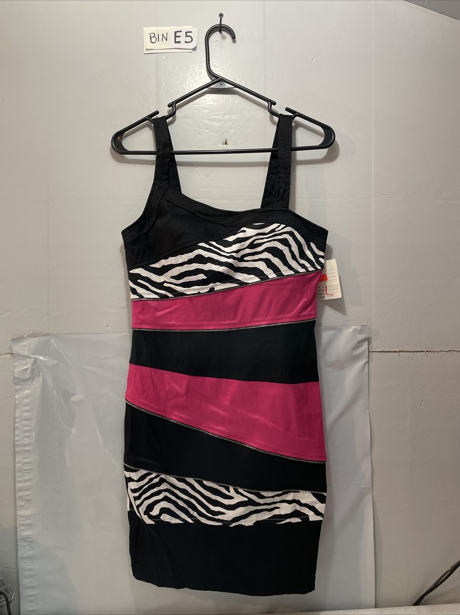 Entry Black Pink Zebra Print Zipper Mini Dress women's size L