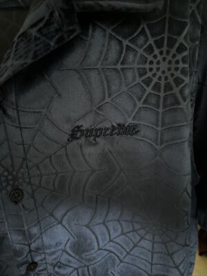 SUPREME SPIDER WEB VELVET S/S SHIRT NAVY SIZE SMALL!!! FW21S29 | eBay