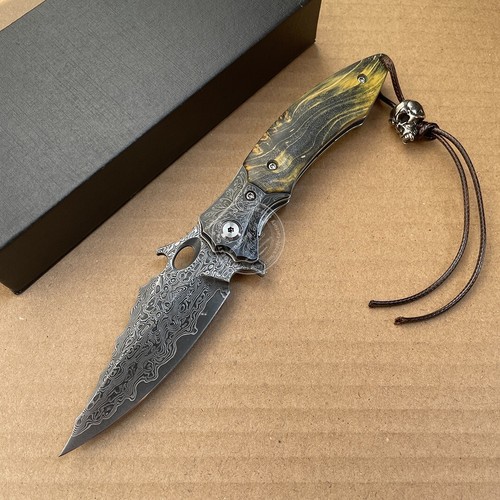 VG10 DAMASCO CUCHILLO DE CAZA SUPERVIVENCIA CUCHILLO DE BOLSILLO RODAMIENTOS ... - Imagen 12 de 21