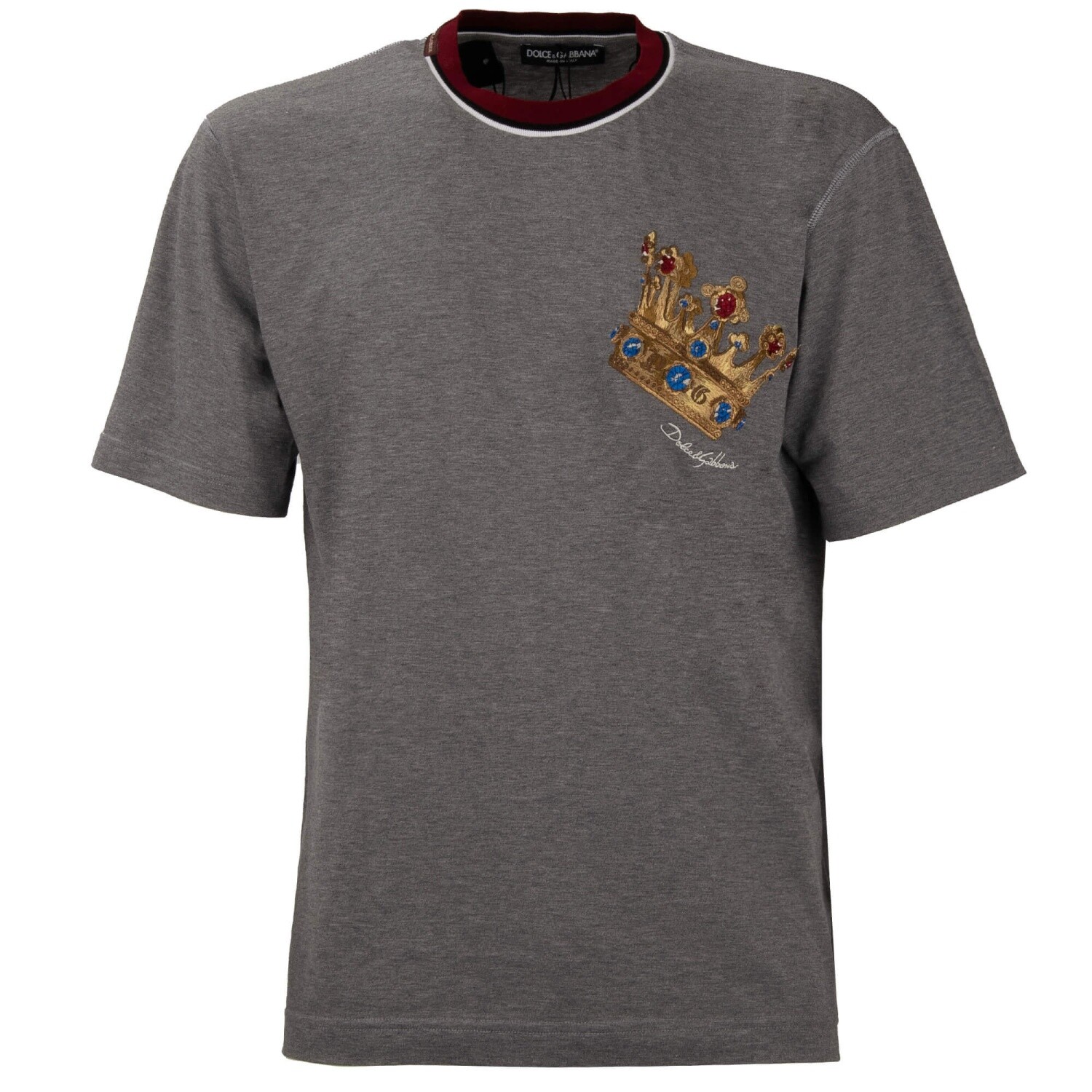 DOLCE & GABBANA Baroque Gold Crown DG Logo Oversized T-Shirt Gray 46 S M